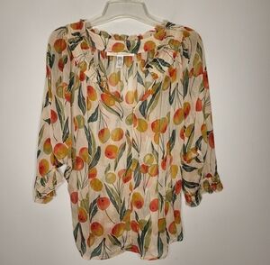 Diane von Furstenberg 100% Silk Oversized Sheer Blouse Snap Liner Option Size 10